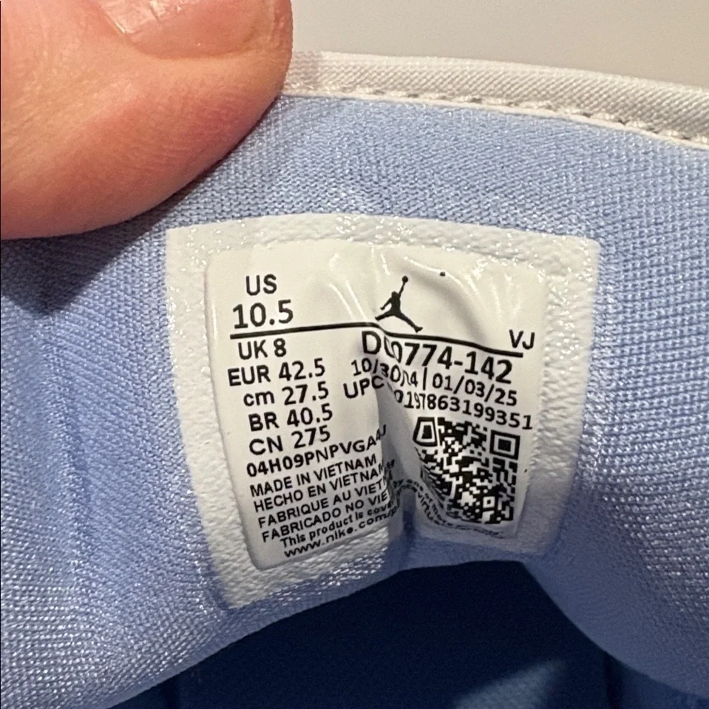 Nike - Women's Air Jordan Retro 1 Low Sneakers. White and baby blue.